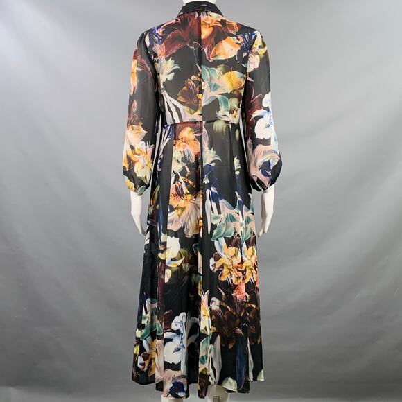 M Black Multi Color Polyester Floral 3/4 Sleeves Shirt Dress - Picture 4 of 9
